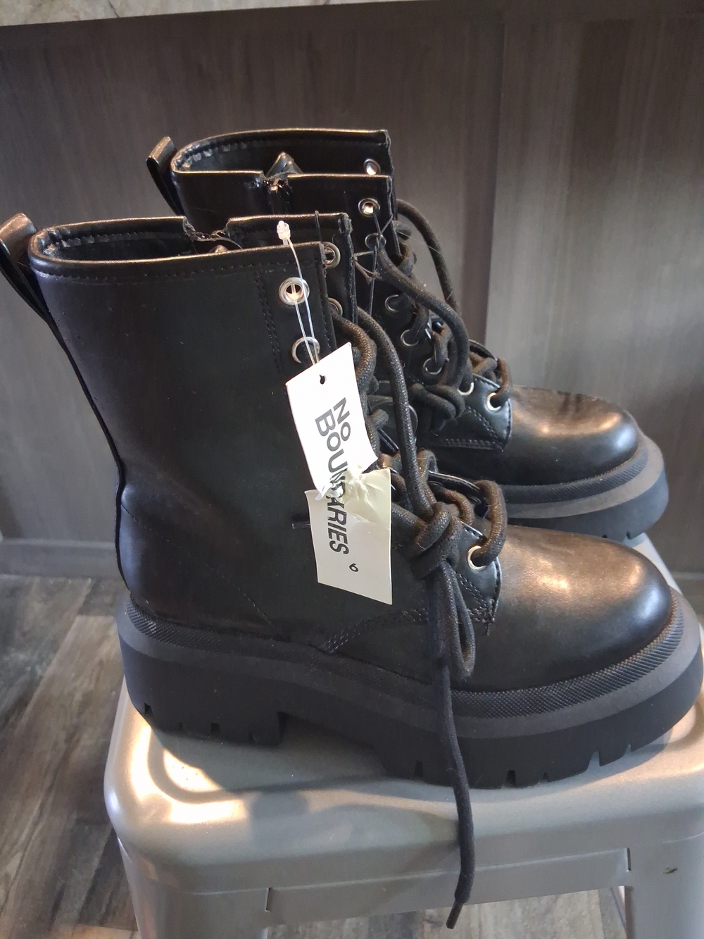 No Boundaries Women's Black Platform Lace-Up Boots